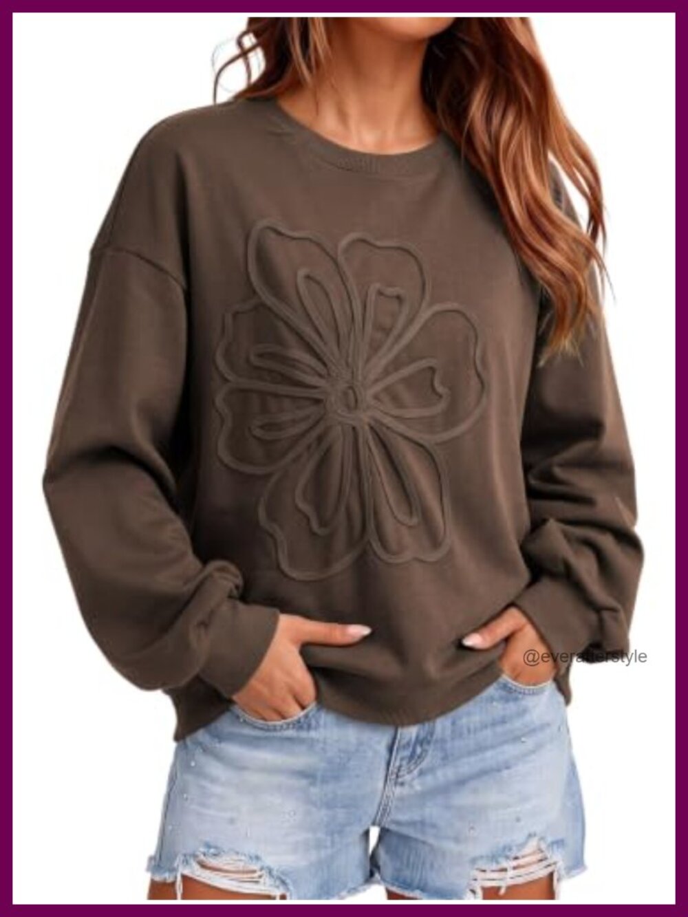 Dokotoo Oversized Cotton Blend Floral Embroidered Sweatshirt Women